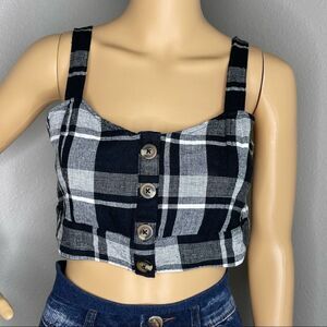 American Eagle Outfitters Plaid Crop Top Black White Adjustable Straps Medium